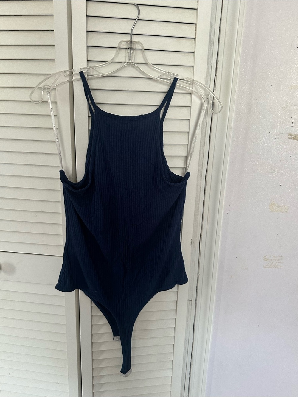 iris Ribbed Navy Bodysuit Tank - Picture 2 of 3